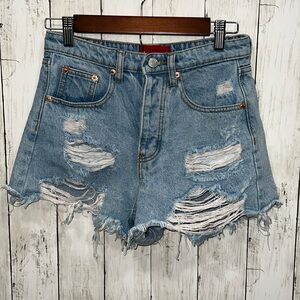 Signature 8 Distressed Denim Shorts Size Small High Rise Button Fly